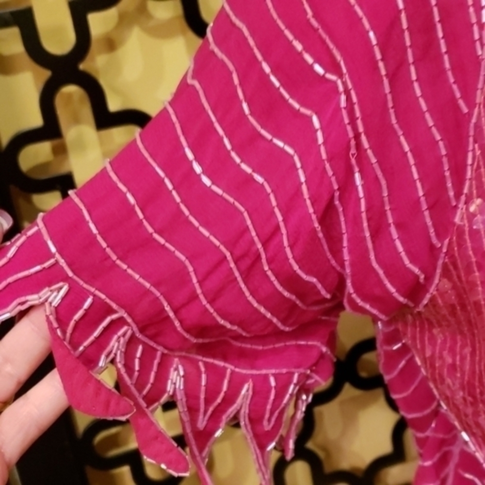 NWT DOMINIQUE 100% SILK VTG PINK SEQUIN BEADED COCKTAIL BLOUSE Size Large - Picture 3 of 8